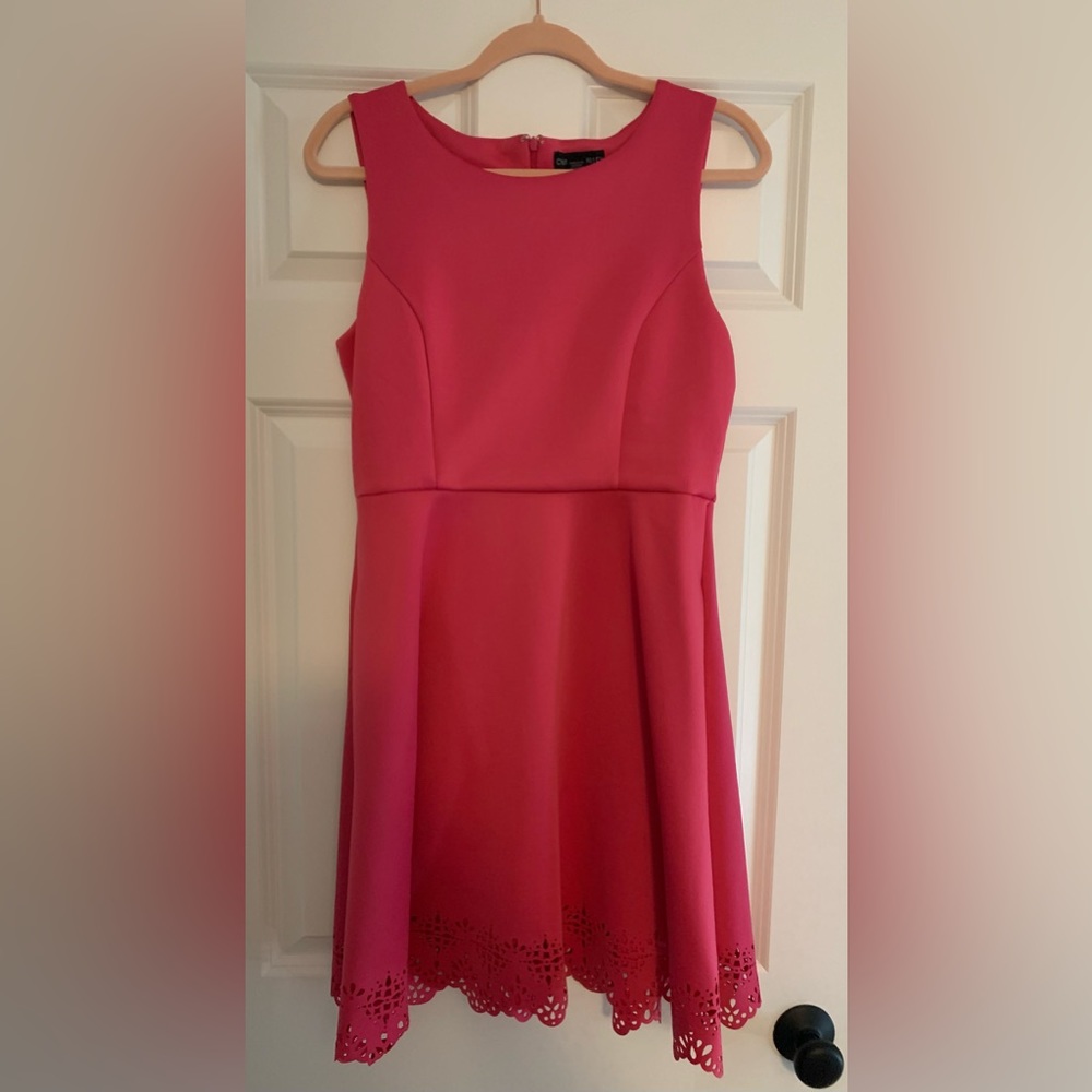 Cynthia Rowley hot pink sleeveless dress with laser cut details. Size 8.